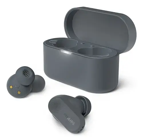Casti True Wireless Philips TAT3509GY/00, Bluetooth 5.3, ANC Pro Hibrid, Rezistenta la apa IPX4, Controlul volumului, Compatibil Siri/Google (Gri)