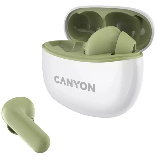 Căști wireless Canyon - TWS5, albe/verde