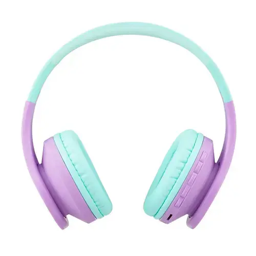 Casti Wireless Over-Ear Pentru Copii, PowerLocus P1, Protectie auz 85db, Microfon, Wireless, Bluetooth 5.3, Compatibilitate universala pentru iPhone, Android, Laptop, PC (Verde/Violet)