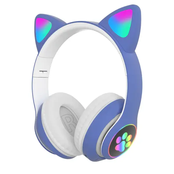 Casti wireless pliabile cu urechi de pisica iluminate LED, Bluetooth 5.0, Bass Stereo