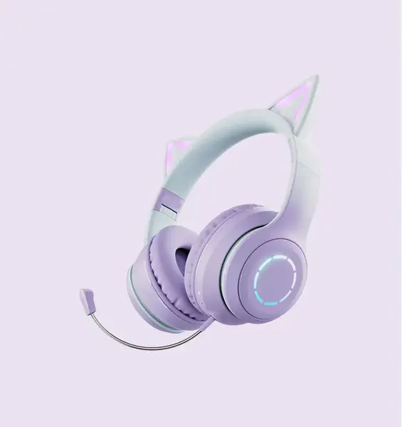 Casti wireless pliabile cu urechi de pisica iluminate LED, Bluetooth 5.0, Bass Stereo