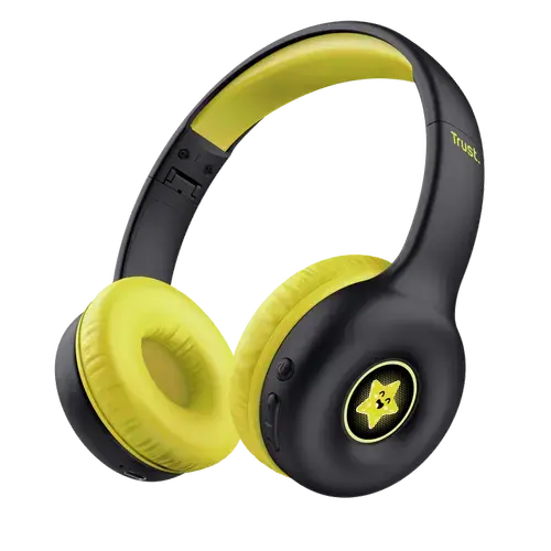 Casti Wireless Trust Nouna Kids, Bluetooth, USB/C-Jack 3.5mm, Stereo 2.0 (Negru/Galben)