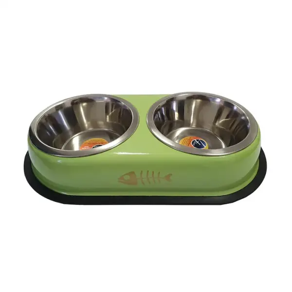 Castron dublu 4Dog din inox pentru caini pisici 2 x 0,95 L