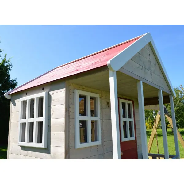 Casuta de gradina Nordic Adventure House cu platforma cu loc pentru nisip, tobogan si leagan dublu (M30R) Wendi Toys