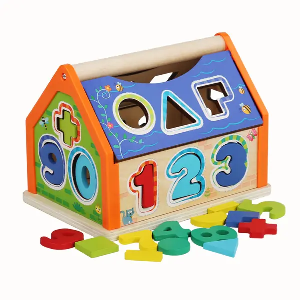 Casuta din lemn cu sortare forme si cifre - Joc educativ Montessori ZukiToys.ro