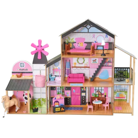 Casuta din lemn pentru papusi Windmill Elevator cu accesorii si mobilier incluse
