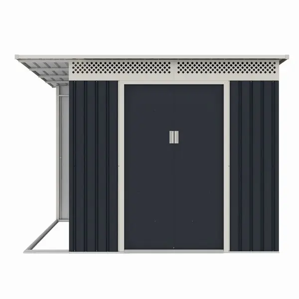 Casuta / magazie de gradina metalica MESTERINO Chester-C, gri/bej, 257x269x187 cm, cu usi culisante, baza metalica CADOU