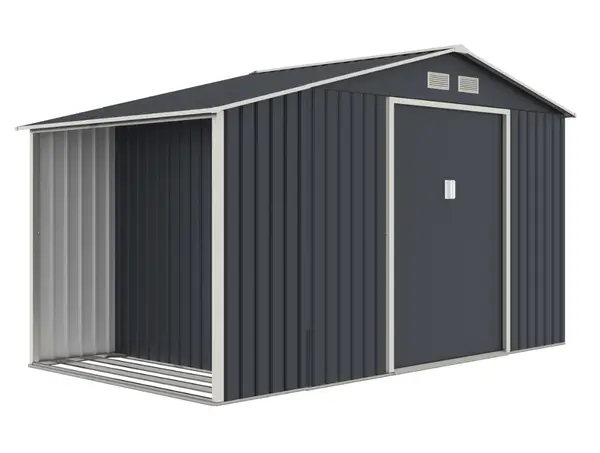 Casuta / magazie de gradina premium metalica, MESTERINO Luke B Gri/Bej, dimensiuni 342x191x202 cm, cu baza metalica