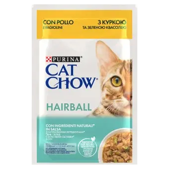 CAT CHOW HAIRBALL, Pui si Fasole verde, hrana umeda pentru pisici 1x 85g