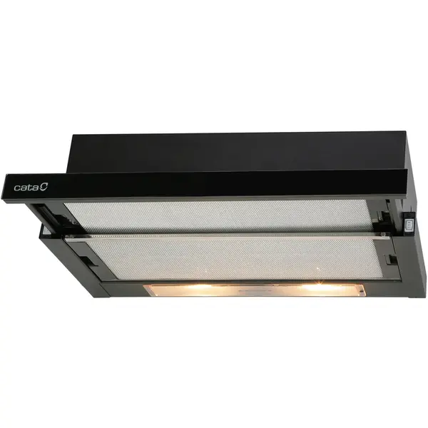 Cata Cata TF-2003 600 GBK Hood, C, Telescopic, Width 60 cm, Max extraction power 390 m³/h, Mechanical control, LED, Black Glass