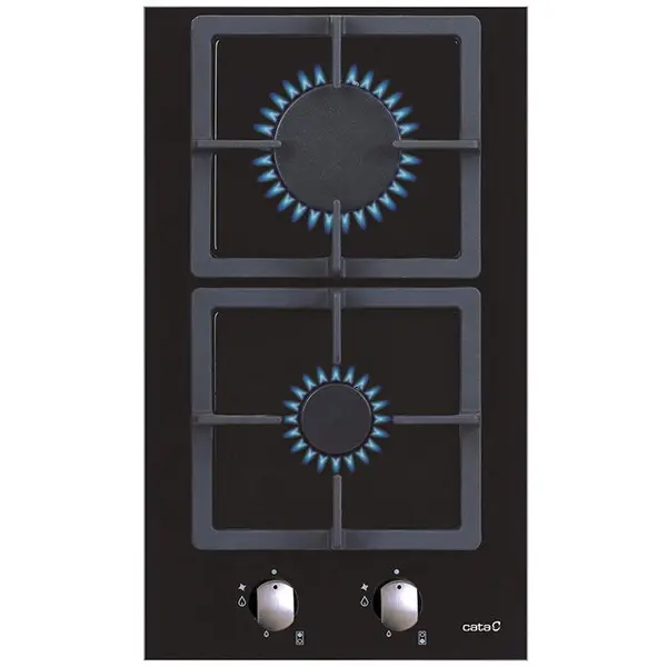 Cata Plita Cata SCI 3002 BK, Gaz, latime 30 cm, 2 zone de gatit, control mecanic, Sticla neagra