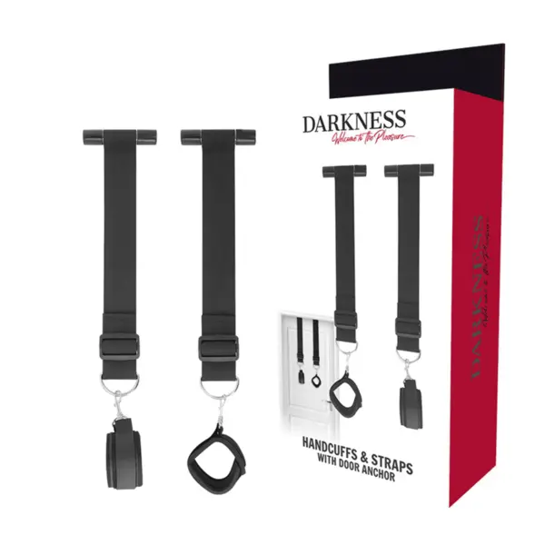 Cătușe pentru ușă Darkness – Bondage Door Handcuffs, din neopren și nylon, pentru imobilizare erotică și control dominant