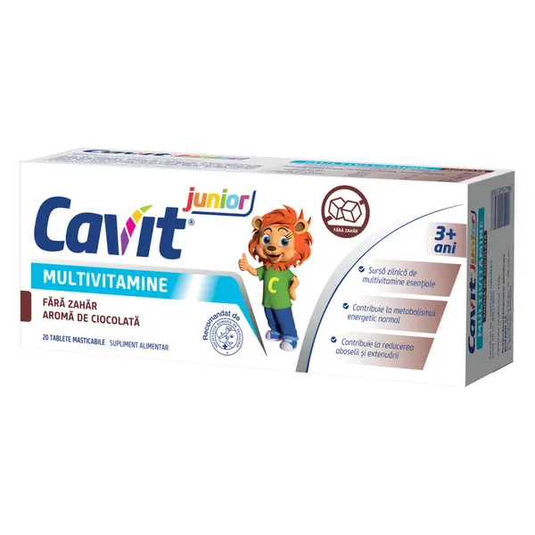 Cavit Junior fara zahar aroma ciocolata, Biofarm | 20 tablete masticabile