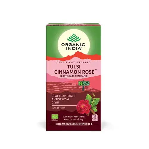 Ceai Adaptogen Tulsi Scorțișoară Ceylon și Trandafir, 25pl ECO | Organic India