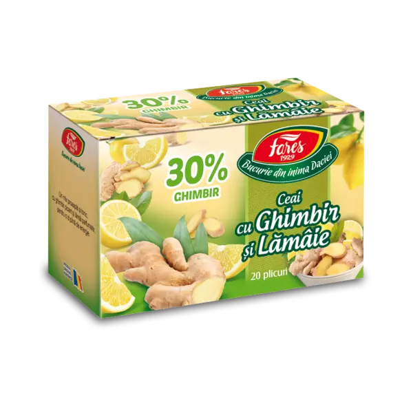Ceai cu ghimbir 30% si lamaie, 20 plicuri, Fares