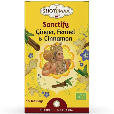 Ceai cu ghimbir, fenicul si scortisoara Chakras Sanctify Bio, 16 plicuri, Shoti Maa