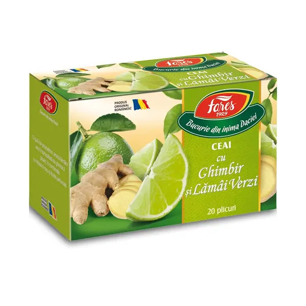 Ceai cu ghimbir si lamai verzi, 20 plicuri, Fares