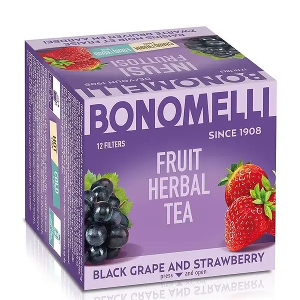 Ceai de fructe cu struguri negri și căpșuni, 12 pliculețe, Bonomelli