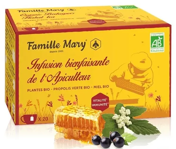 Ceai din plante pentru sistemul imunitar, cu propolis verde și miere, 20 plicuri, Famille Mary