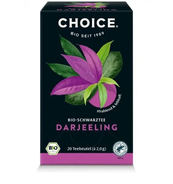 Ceai negru bio Darjeeling, 20 pliculete a 2 g / 40,0 g Choice®
