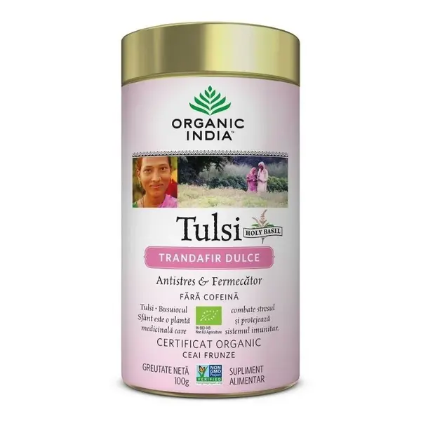 Ceai Tulsi Trandafir Dulce Antistres, 100 g, Organic India