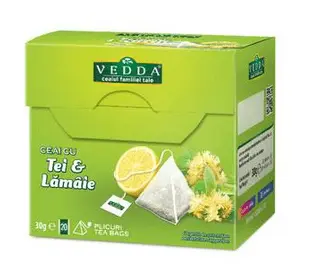Ceai Vedda tei cu lamaie 20 piramide x2 g Ceai Vedda tei cu lamaie 20 piramide x2 g