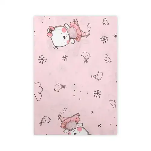 Cearceaf bumbac ranforce Lorelli Pink Ballerina Bear, 100 x 150 cm