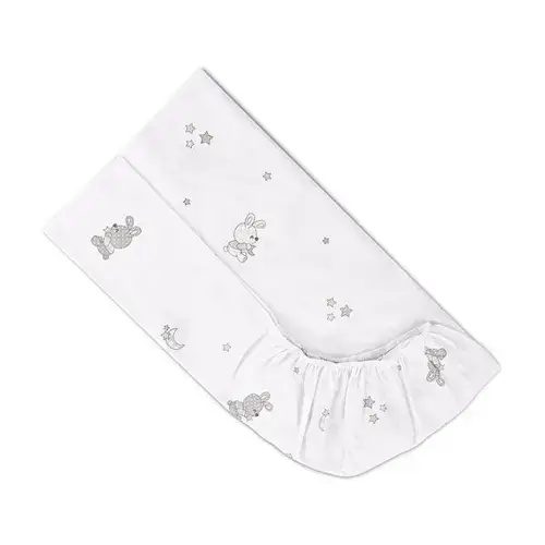 Cearceaf cu banda elastica Lorelli Little Rabbits Grey, bumbac ranforce, 60 x 120 cm