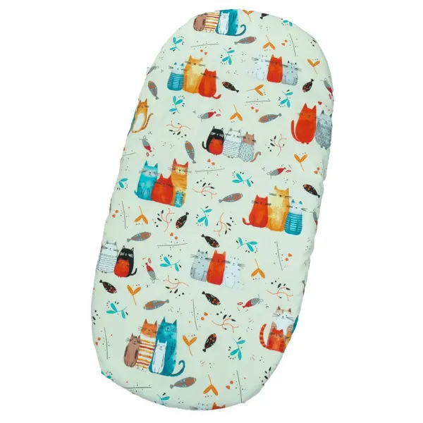 Cearceaf cu banda elastica pentru carucior copii Kerstin Kittens, realizat din bumbac 100, dimensiune 80 x 38 cm