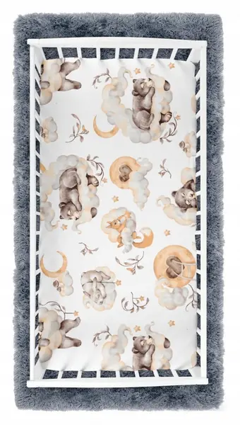 Cearceaf cu banda elastica pentru pat copii, 100 bumbac, dimensiune 90 x 40 cm, BabyMam Sleepy Bears
