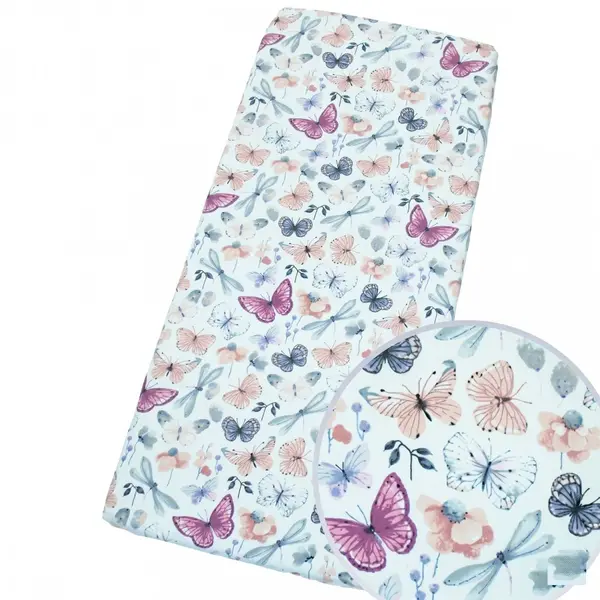 Cearceaf cu banda elastica pentru pat copii Kerstin Butterflies, din 100 bumbac, pentru saltea 90 x 50 cm