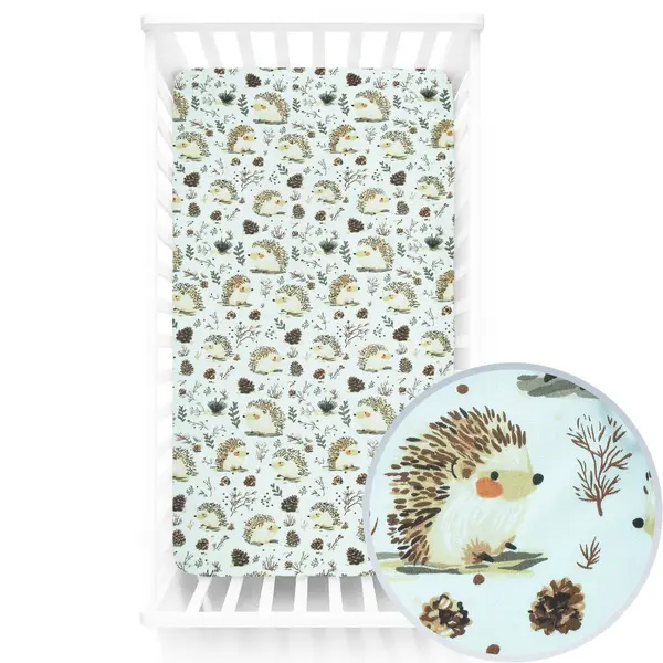 Cearceaf cu banda elastica pentru pat copii Kerstin Hedgehog, 100 bumbac, pentru saltea 120x60 cm