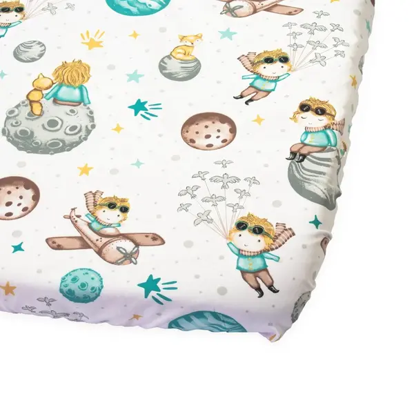 Cearceaf cu banda elastica pentru pat copii Kerstin Little Prince, 100 bumbac, pentru saltea 120x60 cm