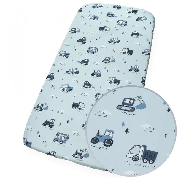 Cearceaf cu banda elastica pentru pat copii Kerstin Tractors, 100 bumbac, pentru saltea 120x60 cm