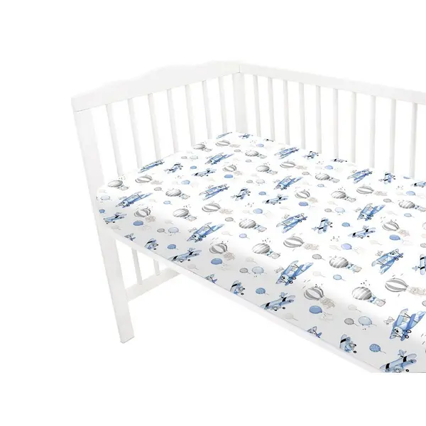 Cearceaf cu elastic MimiNu 120x60 cm din bumbac blue plane
