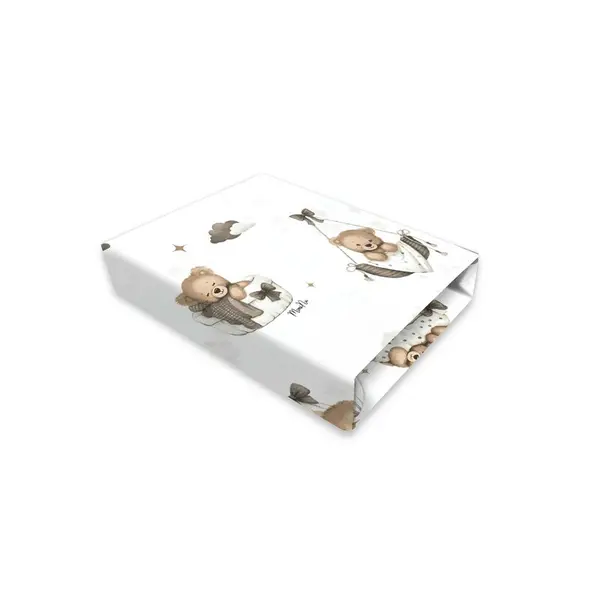 Cearceaf cu elastic, MimiNu, Pentru patut 120X60 cm, Din bumbac certificat Oeko Tex Stard 100, Tedy bear dreams beige