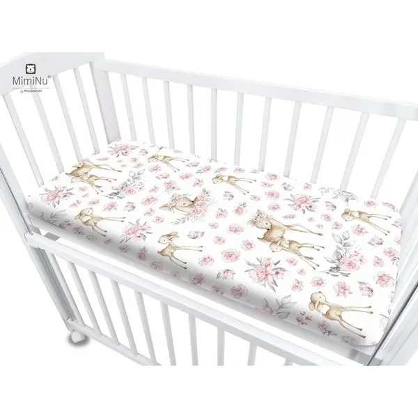 Cearceaf cu elastic MimiNu pentru patut co-sleeper 87 x 51 cm Sweet Deer Pink