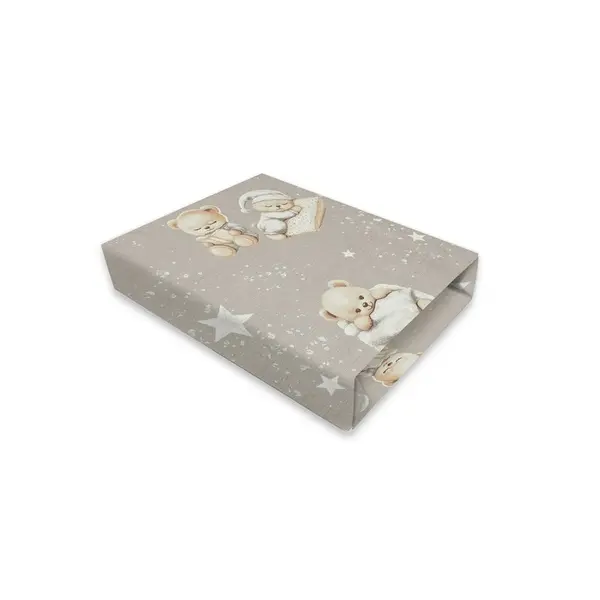 Cearceaf cu elastic, MimiNu, Pentru patut co-sleeper, Leonie, Dimensiune 83 x 50 cm, Din bumbac certificat Oeko Tex Standard 100, Bedtime story beige