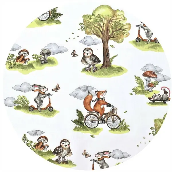 Cearceaf cu elastic Qmini Fox on bikes Natural pentru pat 160x80 cm, din bumbac
