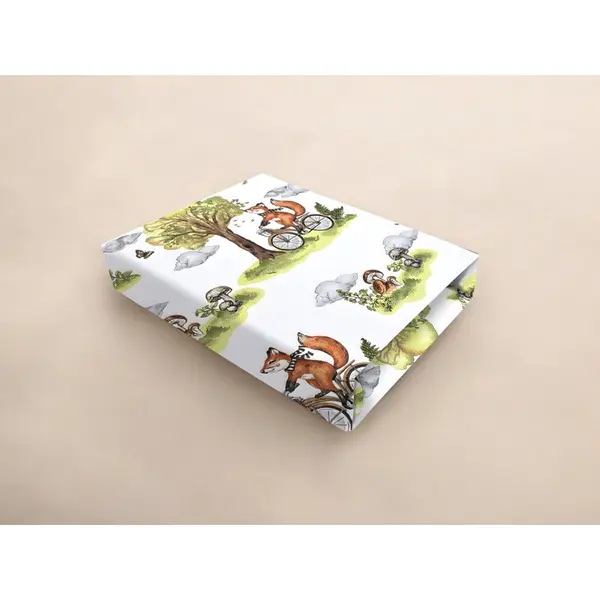 Cearceaf cu elastic Qmini Fox on bikes Natural pentru patut co-sleeper, Aurora, 76x43 cm, din bumbac