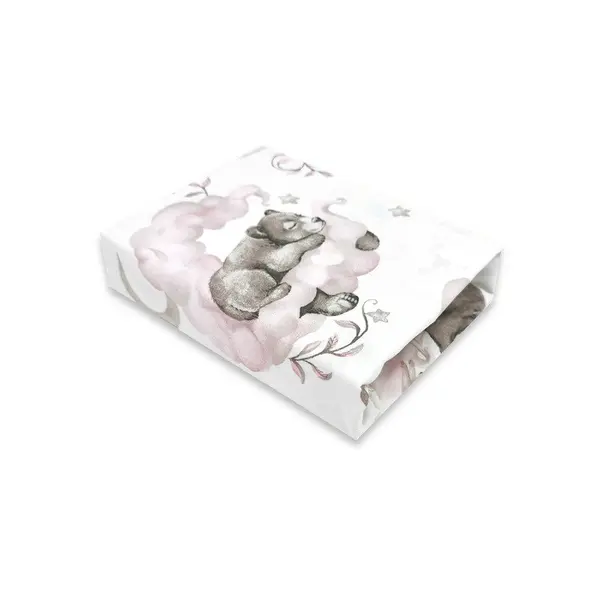 Cearceaf cu elastic Qmini pentru patut 120x60 cm din bumbac Teddy Bear and Friends Pink