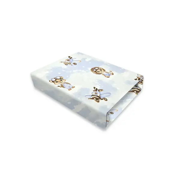 Cearceaf cu elastic, Qmini, Pentru patut co-sleeper, Aurora, Dimensiune 76 x 43 cm, Din bumbac certificat Oeko Tex Standard 100, Sky Adventure