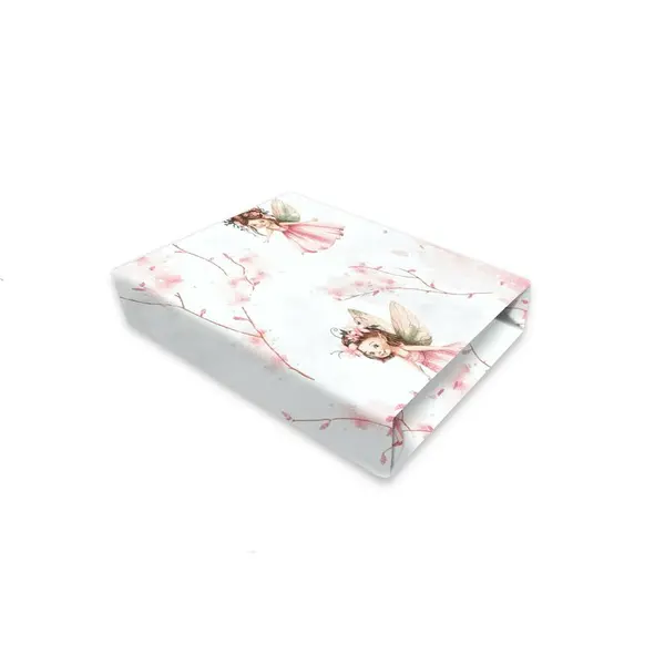Cearceaf cu elastic, Qmini, Pentru patut co-sleeper, Leonie, Dimensiune 83 x 50 cm, Din bumbac certificat Oeko Tex Standard 100, Fairy Pink