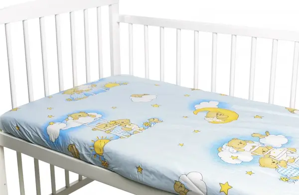 Cearceaf din bumbac cu elastic Ursuletul somnoros Albastru 120x60 cm