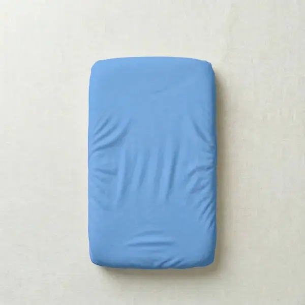 Cearceaf Elastic Impermeabil Albastru dublat 2in1, 90x50, bumbac organic cu interior captusit impermeabil