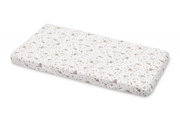 Cearceaf imprimat Sensillo Forest Beige pentru saltea copii 120x60 cm,banda elastica de fixare,material din bumbac 100