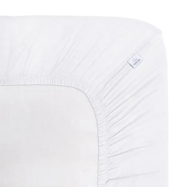Cearceaf muselina organica, cu elastic, Little Amy, Alb, 60 x 120 cm