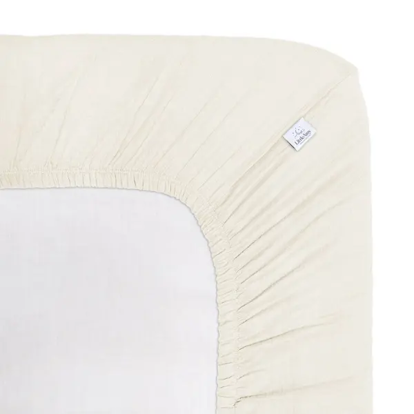 Cearceaf muselina organica, cu elastic, Little Amy, Crem, 90 x 200 cm
