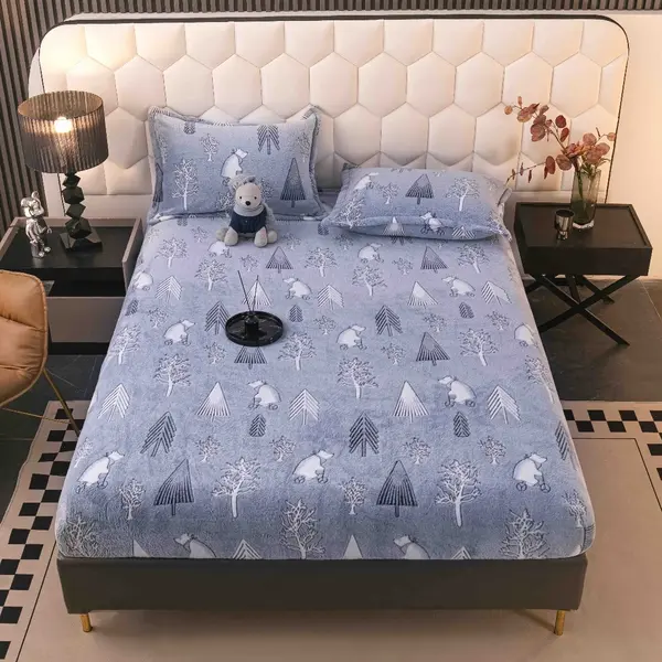 Cearsaf CoCoLiNo, JoJo Home, cu Elastic, 180x200x25cm, 2 fete de perne, 50x70cm, Bleu, brazi