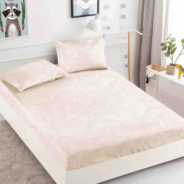 Cearsaf cu elastic, Bumbac FINET, 160/180x200cm, 2 fete de perne 50x70cm, Jojo Home, Crem, model floral